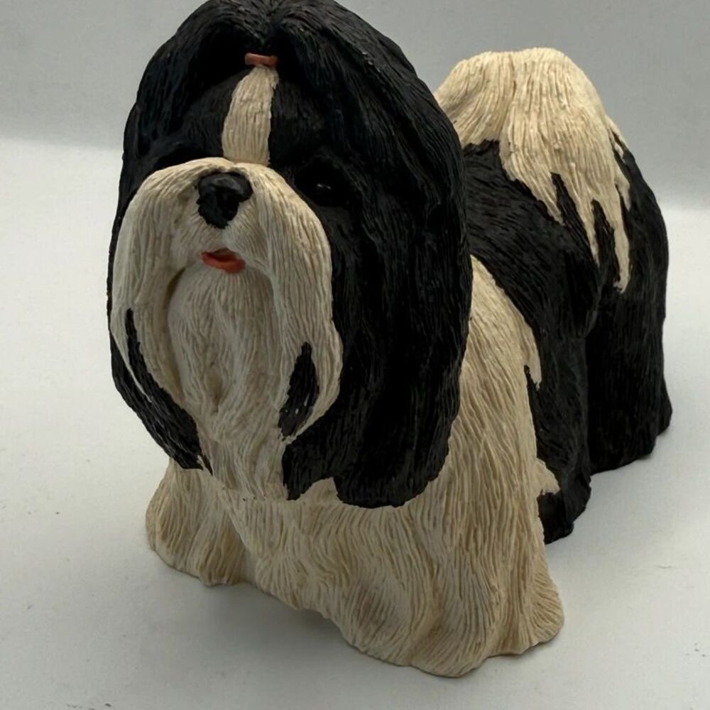 Vintage Marty Sculpture Inc 1986 Shih Tzu Black & White Dog Figurine